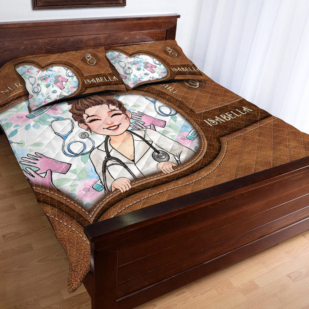 Nursing Is A Work Of Heart - Personalized Nurse Quilt Set