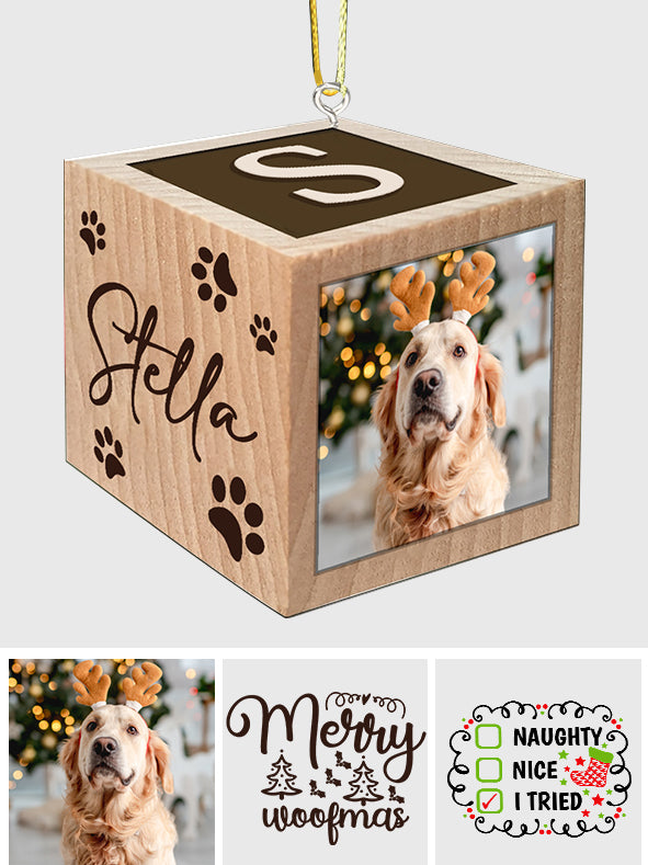 Joyeux Noël Miaou ! Ornement de Noël en forme de bloc - Cadeau pour les amoureux des chiens et des chats - Ornement en forme de bloc personnalisé