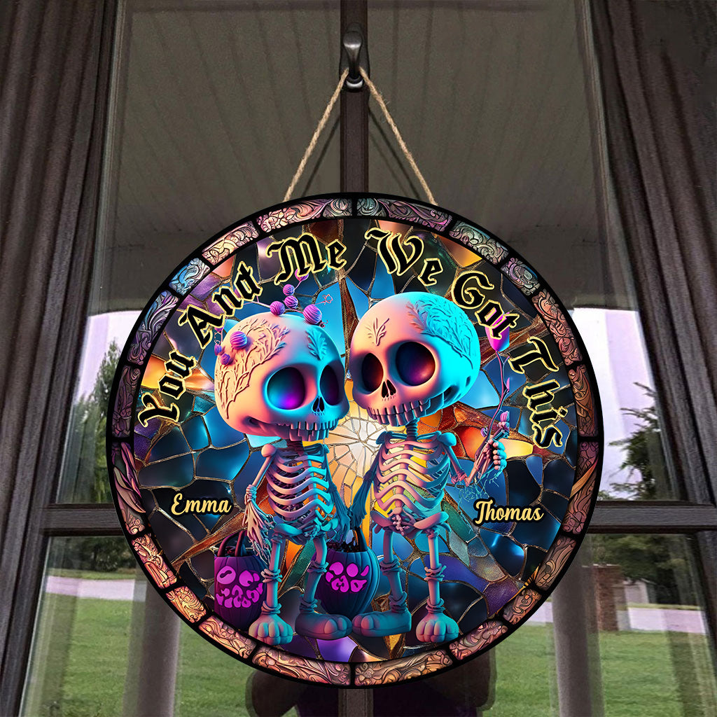 Toi et moi, on gère ça - Panneau rond en bois personnalisé avec crâne