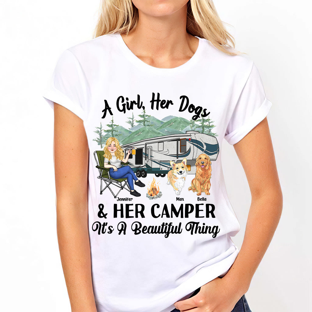 A Girl Her Dog And Her Camper - Camping gift for dog lover - Personalized T-shirt And Hoodie