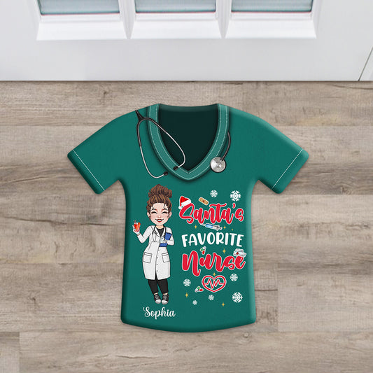 Santa's Favorite Nurse - Personalized Nurse Shaped Doormat