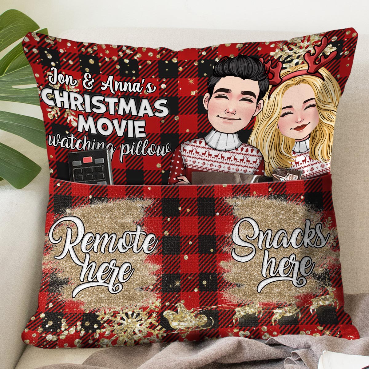 Christmas Movie Watching Pillow - Personalized Couple Pocket Pillow