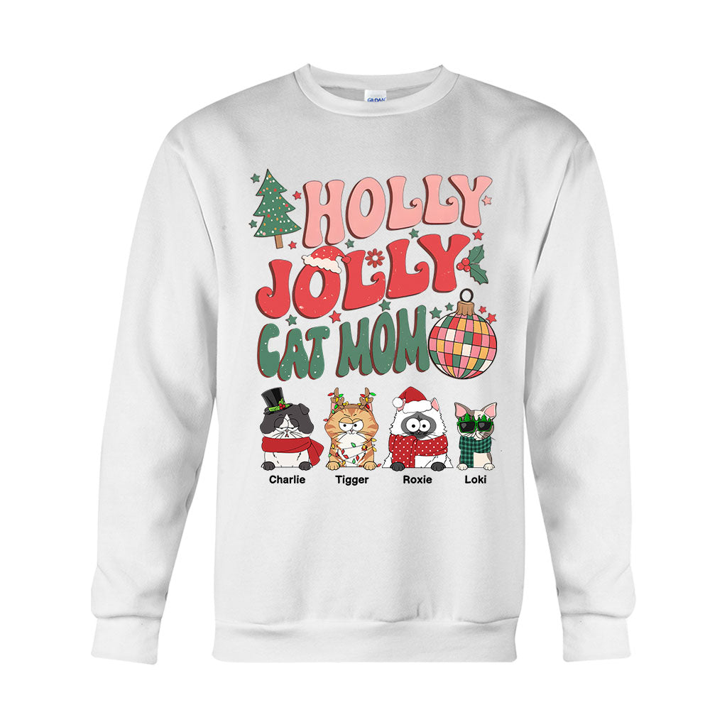Holly Jolly Cat Mom/Dog Mom - Personalized Cat T-shirt And Hoodie