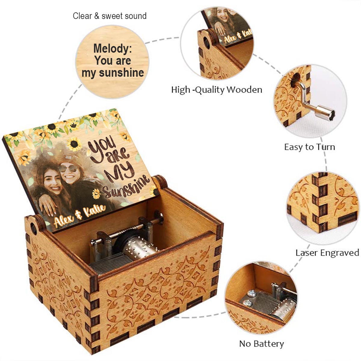 You Are My Sunshine - Personalized Bestie Hand Crank Music Box