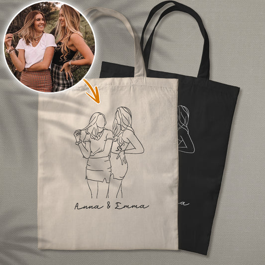 Sac fourre-tout brodé personnalisé avec photo au trait - Sac fourre-tout brodé personnalisé pour fille