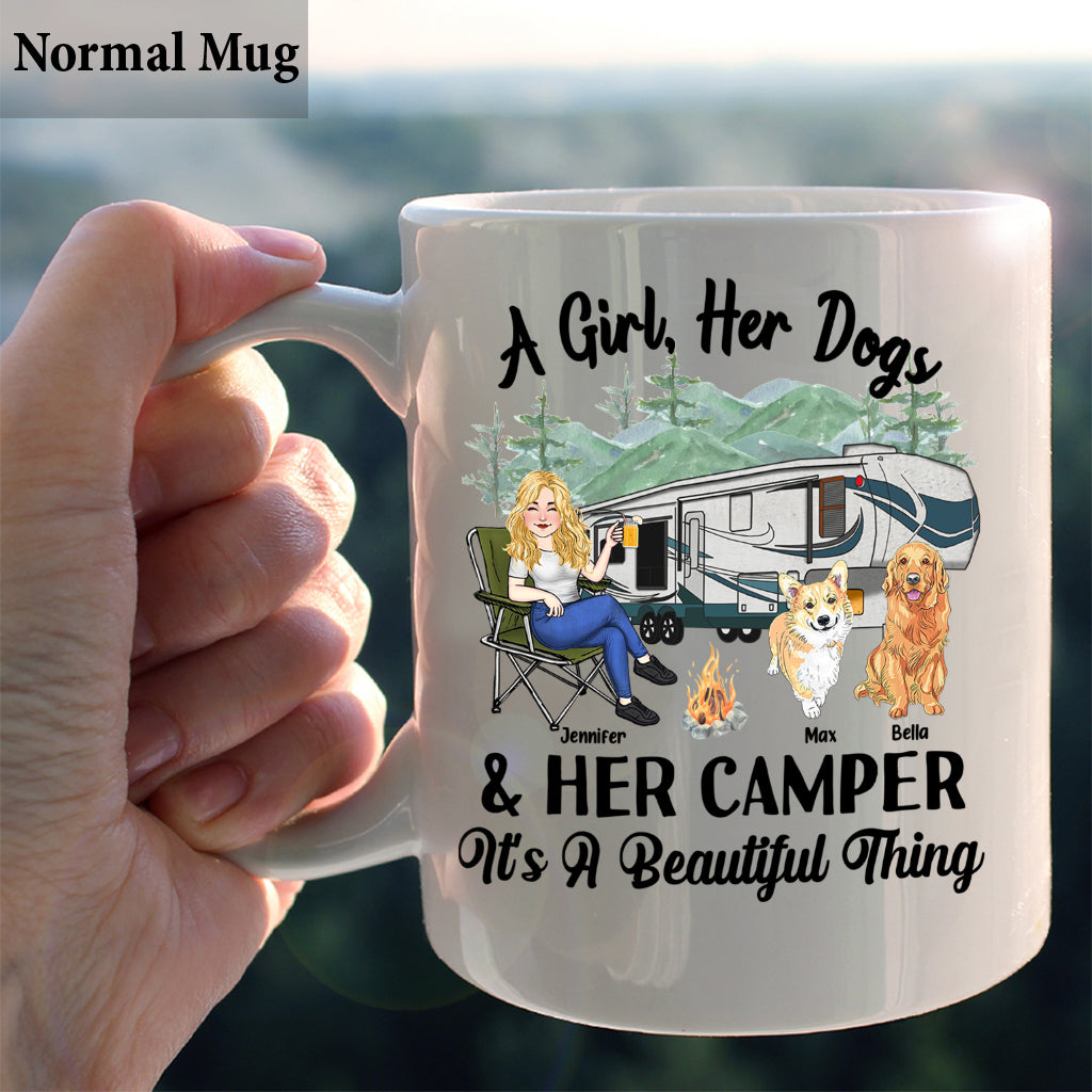 Une fille, son chien et sa caravane - Cadeau de camping pour les amoureux des chiens - Mug personnalisé