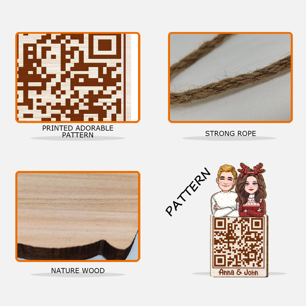 Christmas Couple QR Code - Personalized Couple Wood Sign