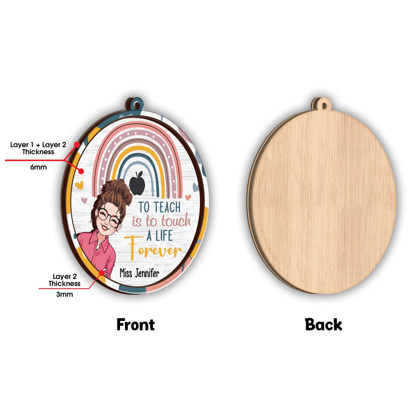 Enseigner, c'est marquer une vie à jamais - Ornement personnalisé pour enseignant, composé de deux pièces superposées