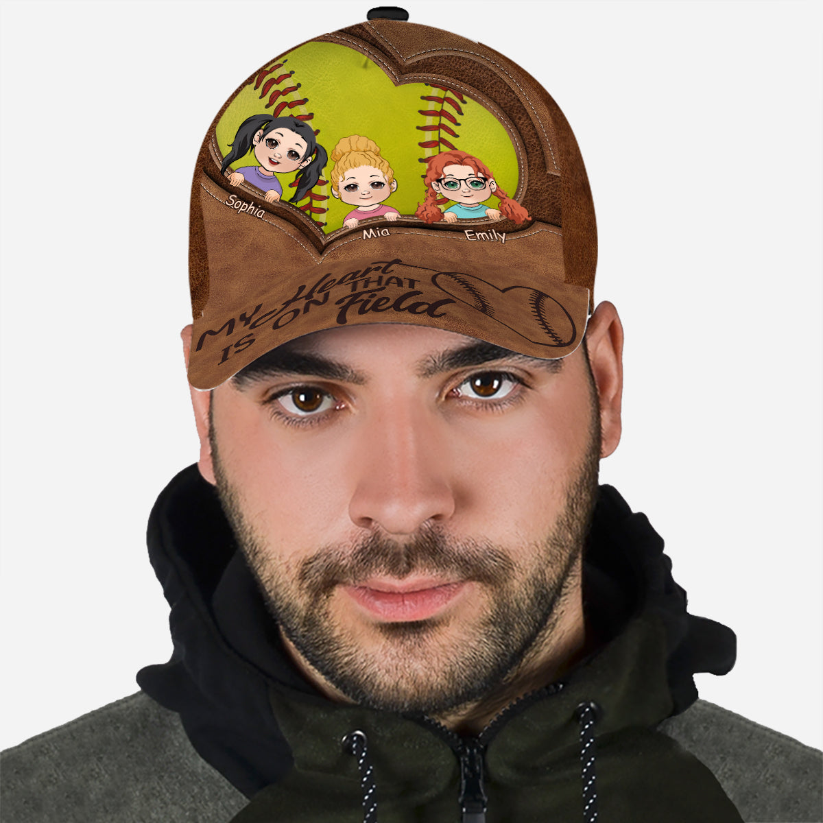 Mon cœur est sur ce terrain - Casquette de softball classique personnalisée