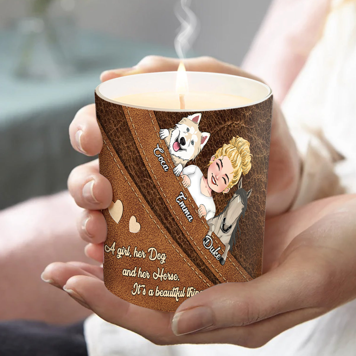 Quelle belle chose ! Bougie personnalisée en forme de cheval avec couvercle en bois