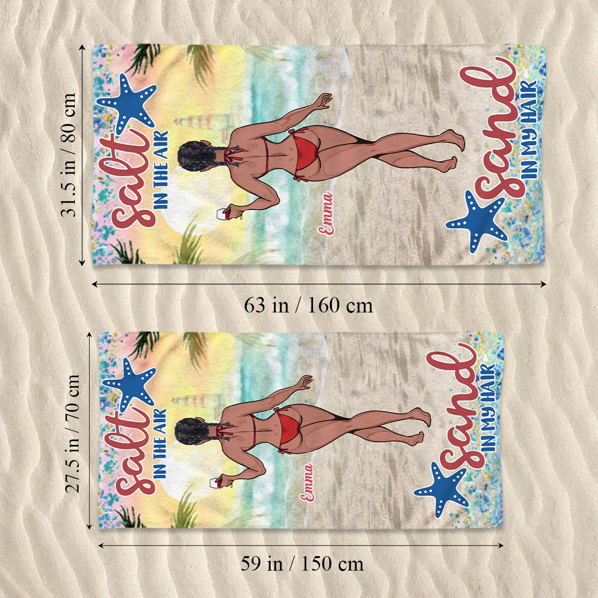 Serviette de plage personnalisée « Sandy Toes Sun Kissed Nose » - Cadeau idéal pour les amoureux de la mer : amie, sœur, petite amie, épouse, maman