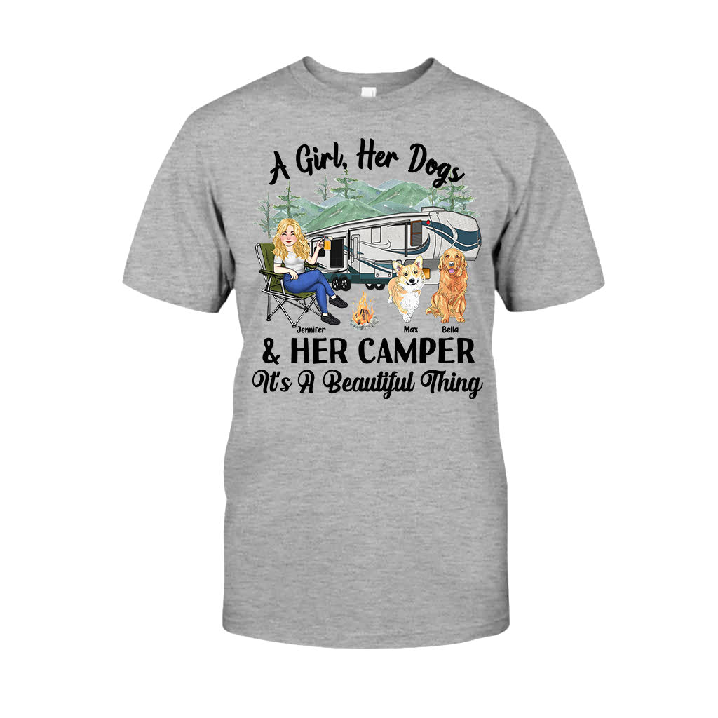 A Girl Her Dog And Her Camper - Camping gift for dog lover - Personalized T-shirt And Hoodie
