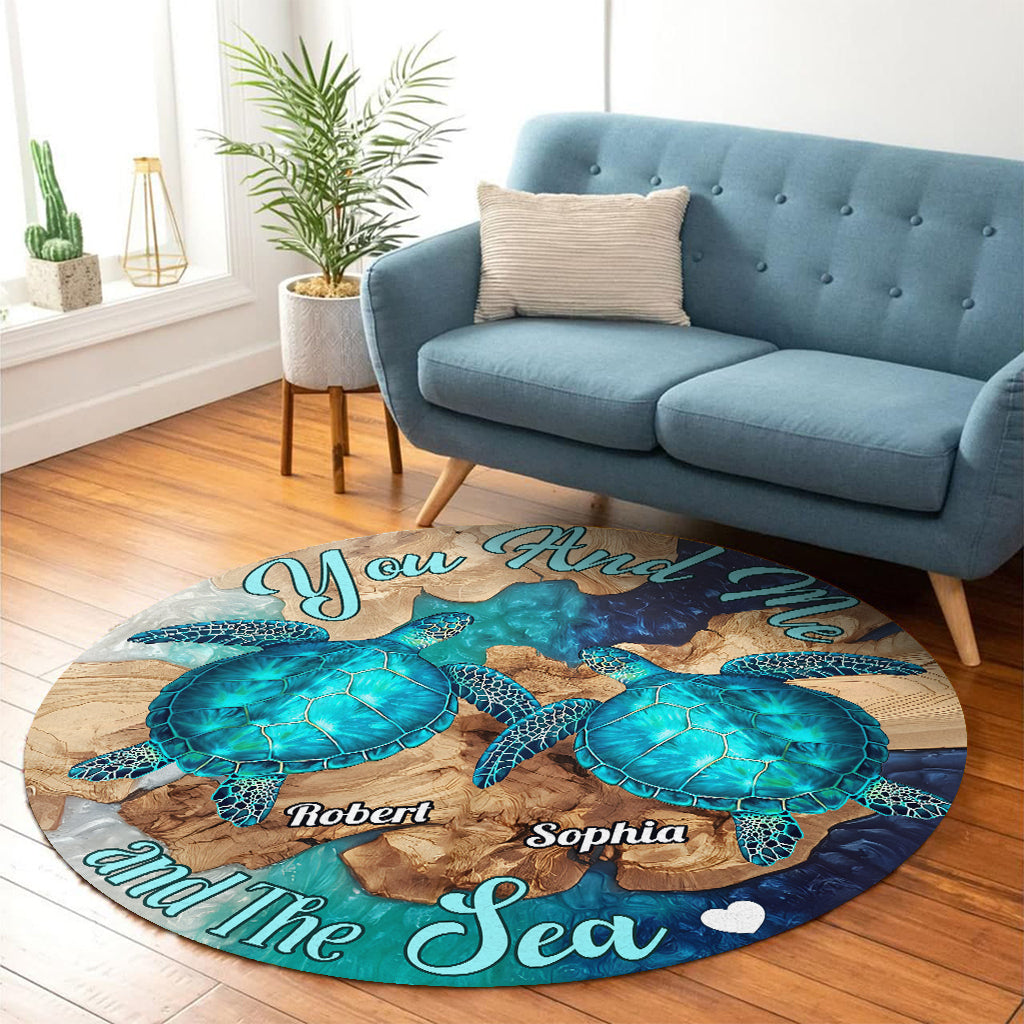 Toi, moi et la mer - Tapis rond personnalisé Tortue