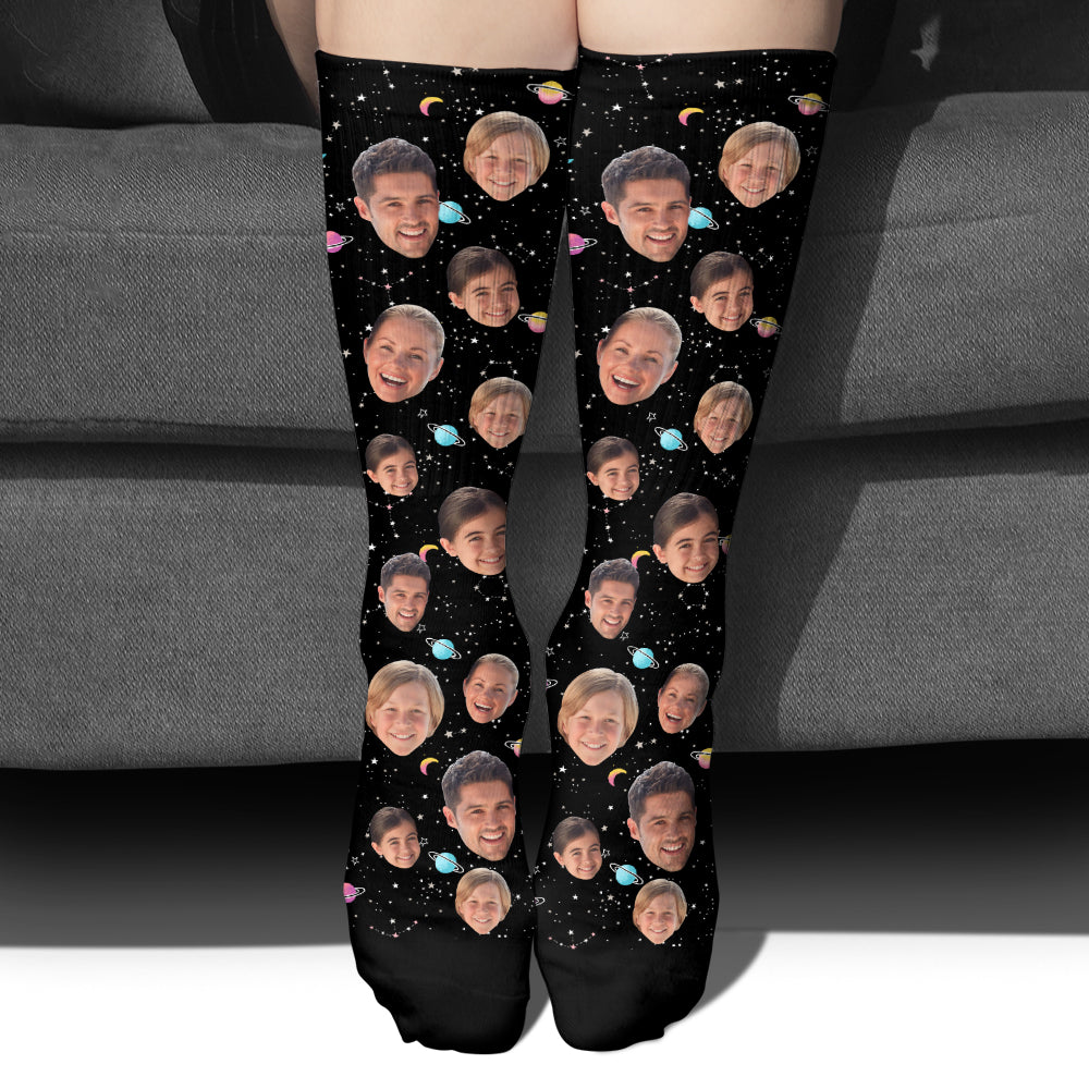 Chaussettes personnalisées pour toute la famille - Face personnalisée Galaxy