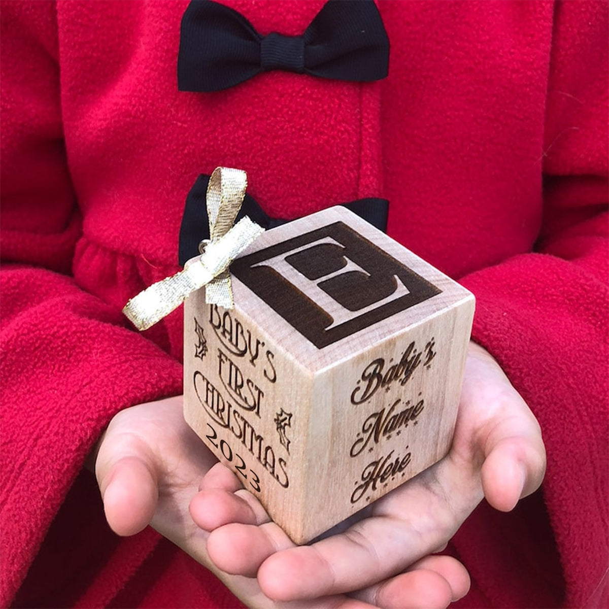 Premier Noël de bébé - Décoration de Noël personnalisée en forme de bloc - Cadeau pour nouveau-né, maman, papa