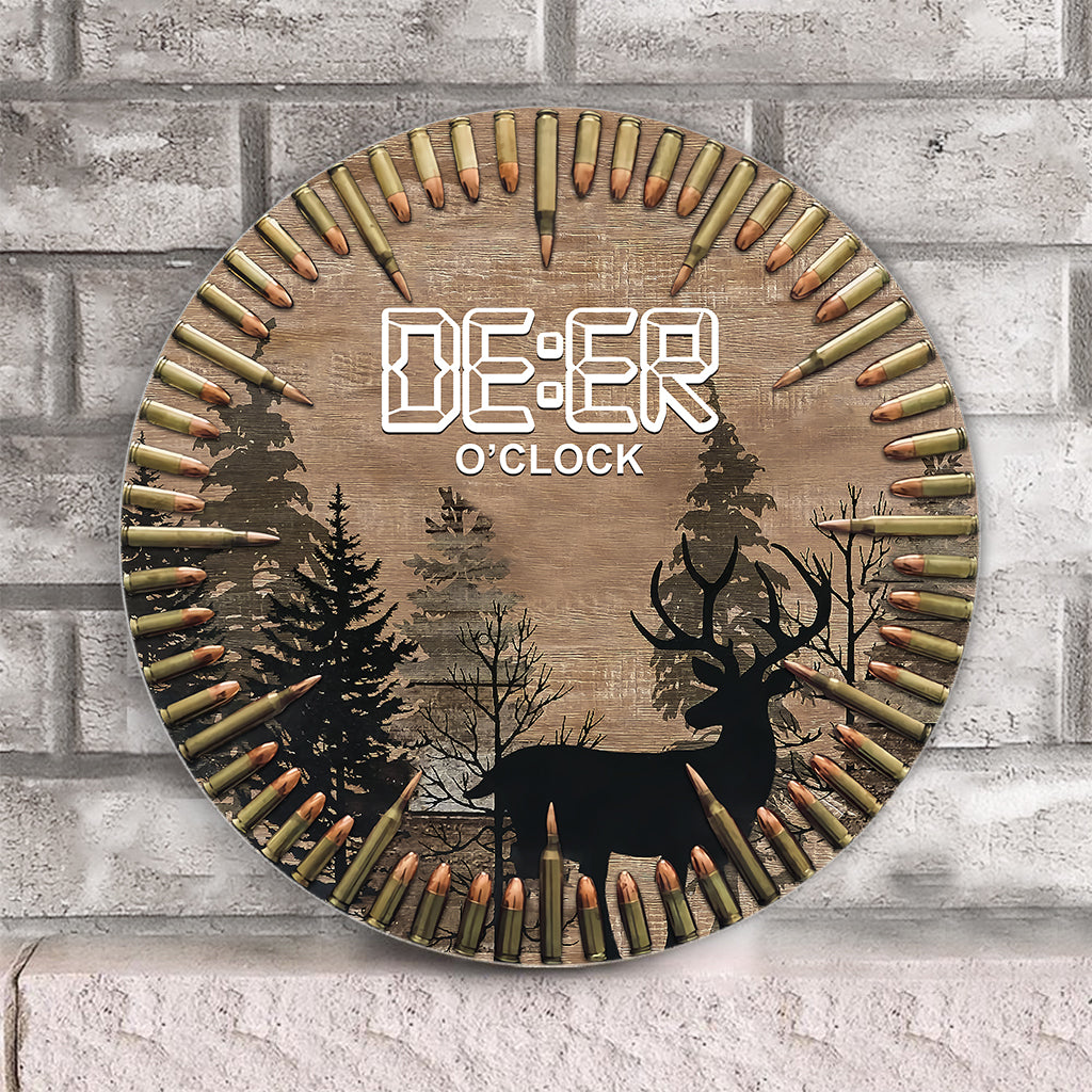 Deer O'Clock - Panneau rond en bois pour la chasse