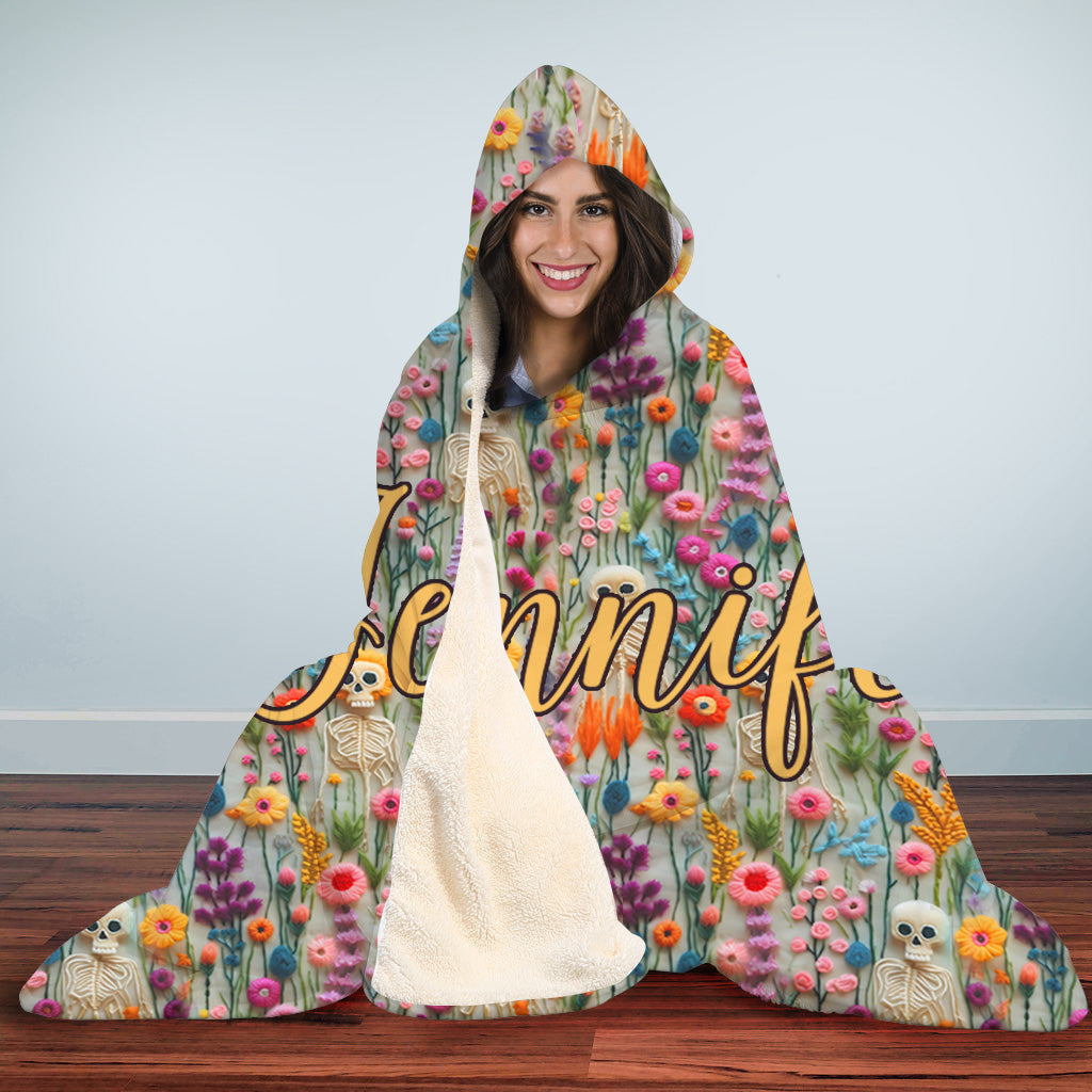 Couverture à capuche personnalisée avec motif floral et squelette - Tête de mort