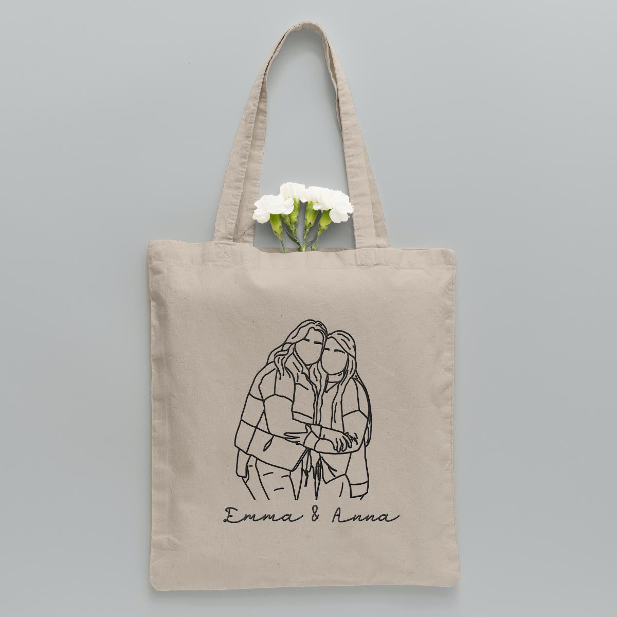 Sac fourre-tout brodé personnalisé avec photo au trait - Sac fourre-tout brodé personnalisé pour frères et sœurs