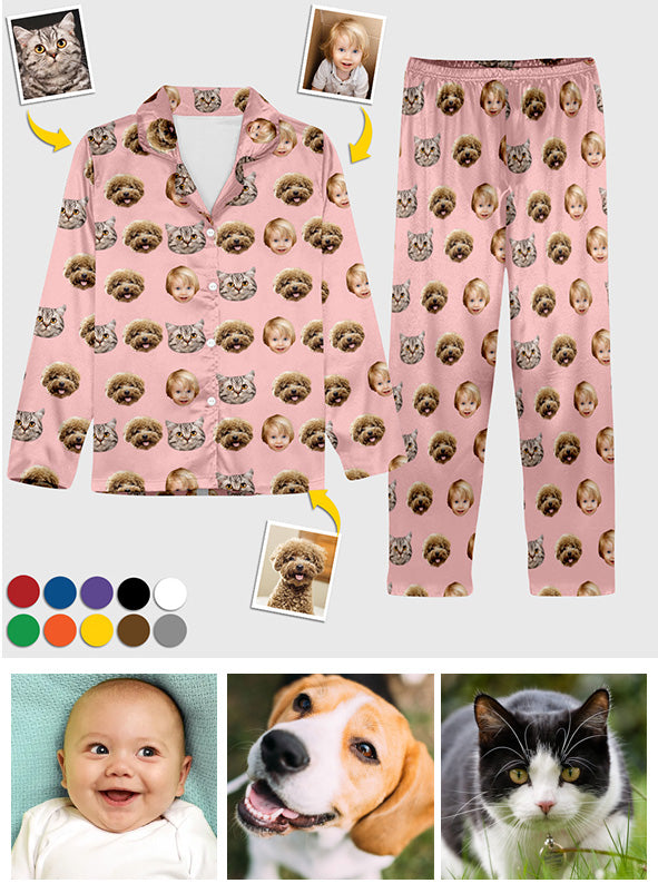 Pyjamas photo personnalisés pour Noël - Pyjamas boutonnés personnalisés pour toute la famille