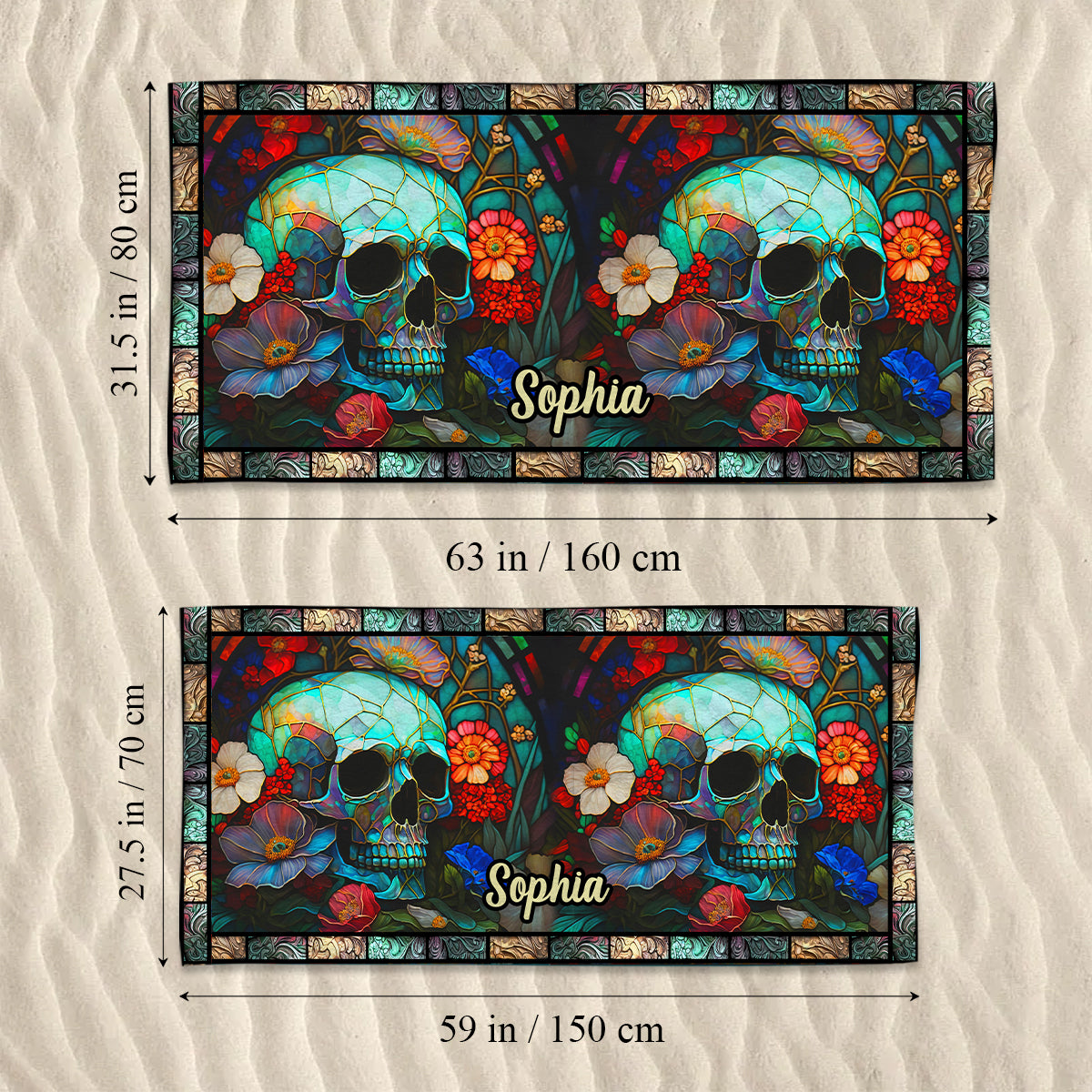 Serviette de plage personnalisée avec motif de crâne floral - Serviette de plage personnalisée avec motif de crâne