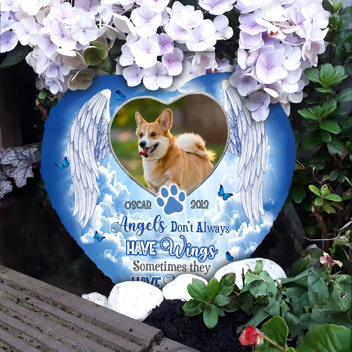 Les anges ont des pattes - Pierre personnalisée en forme de cœur pour chien