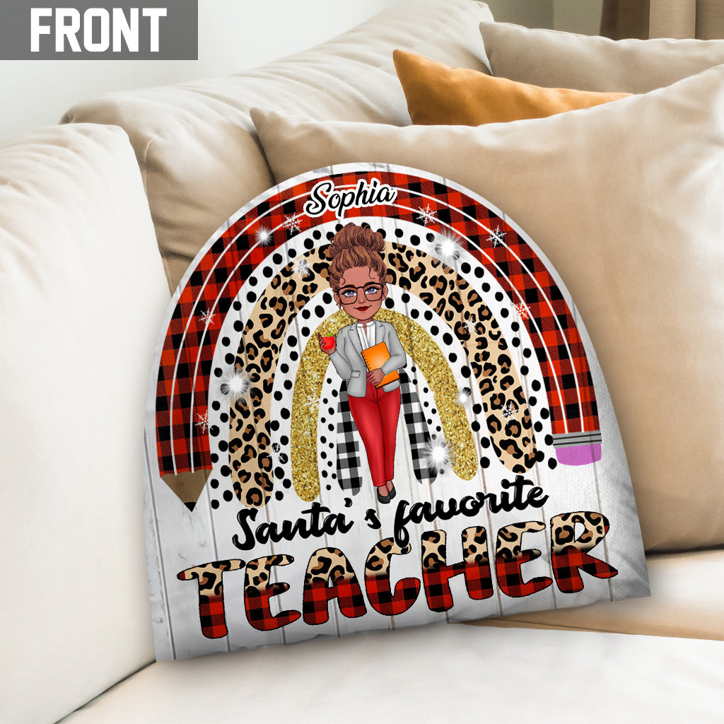 L'enseignant préféré du Père Noël - Coussin personnalisé pour enseignant (recto-verso)