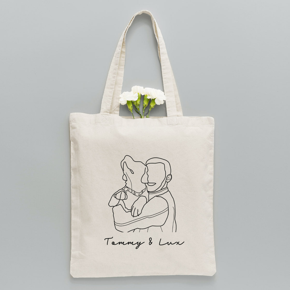 Sac fourre-tout brodé personnalisé avec photo au trait - Sac fourre-tout brodé pour chien