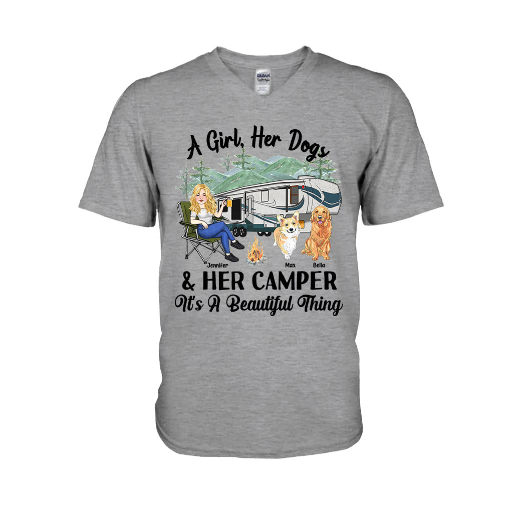 A Girl Her Dog And Her Camper - Camping gift for dog lover - Personalized T-shirt And Hoodie