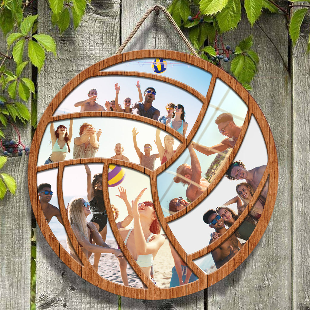 Collage photo cadeau pour joueur de volley-ball - Panneau rond en bois personnalisé sur le thème du volley-ball