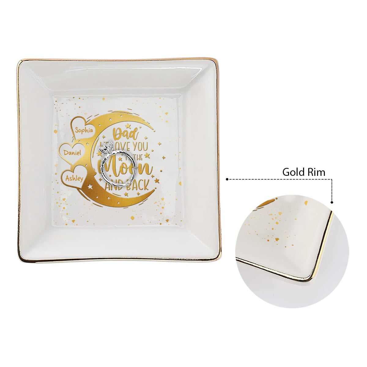 Je t'aime jusqu'à la lune et retour - Cadeau pour maman, grand-mère, grand-père, oncle, tante, papa - Porte-bijoux personnalisé