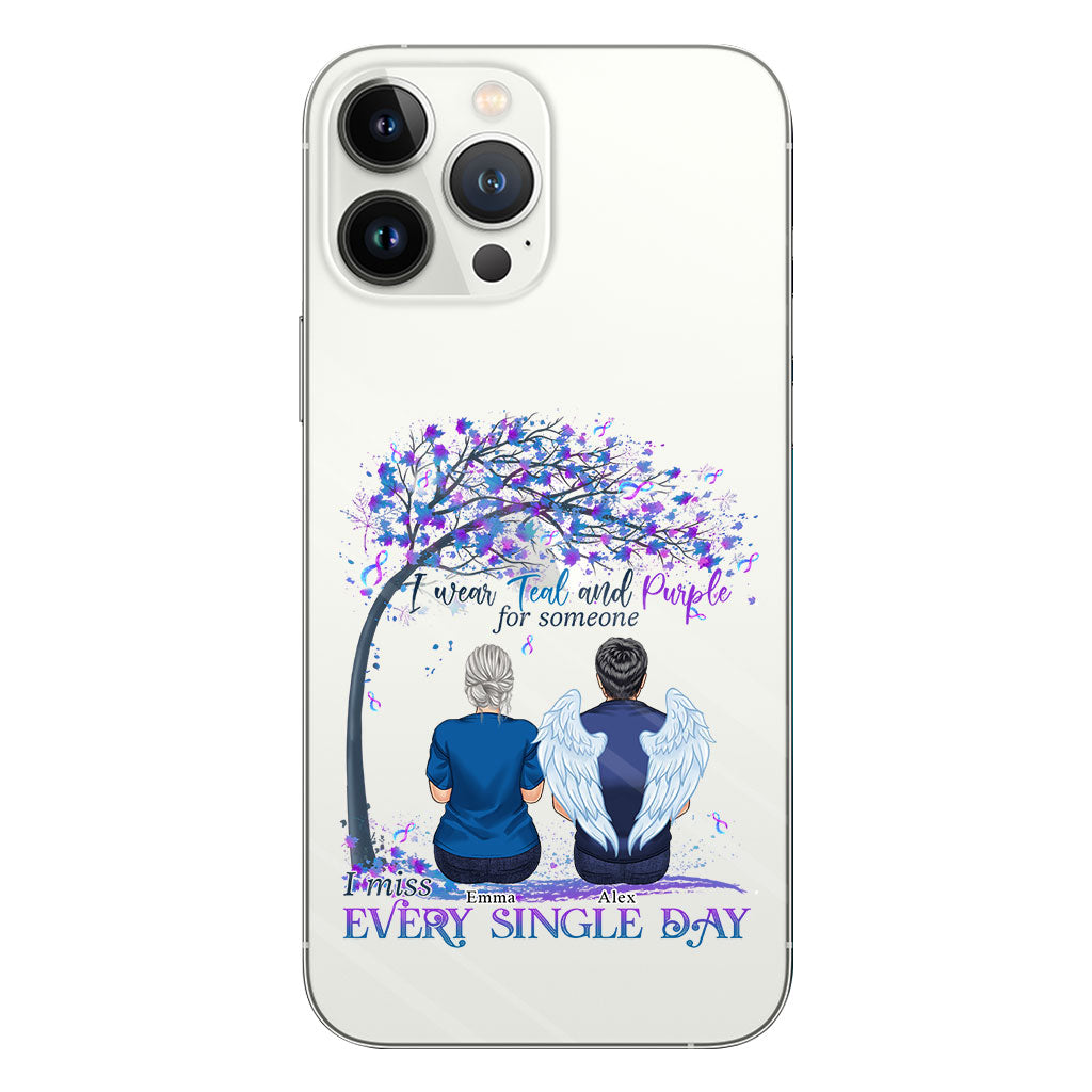 Je porte du turquoise et du violet - Coque de téléphone transparente personnalisée pour la prévention du suicide