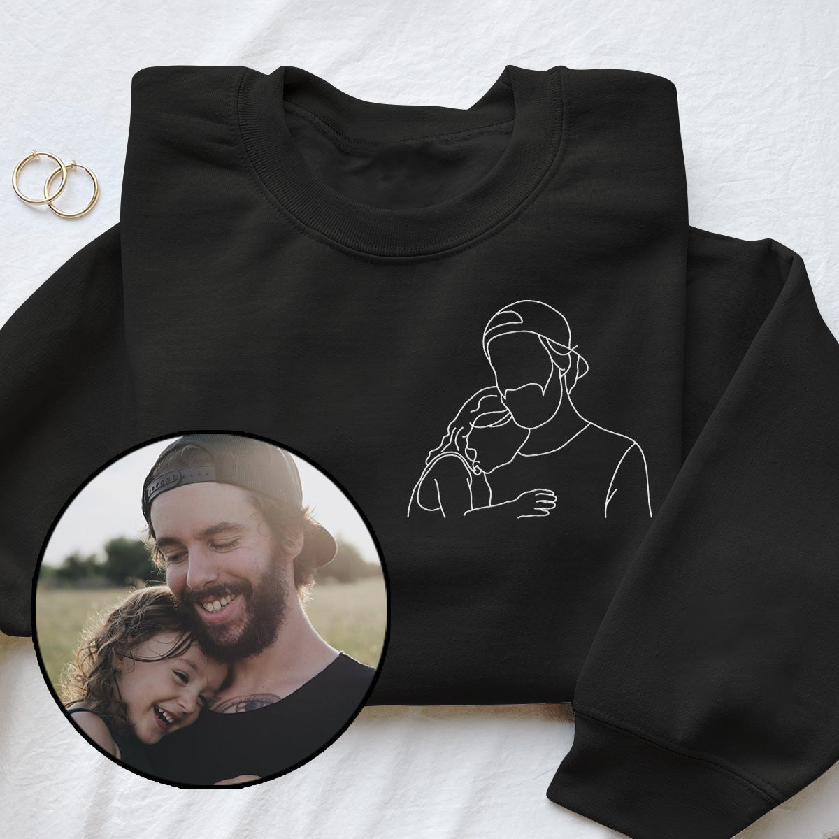 Custom Line Art - Personalized Step Dad Embroidered Sweater