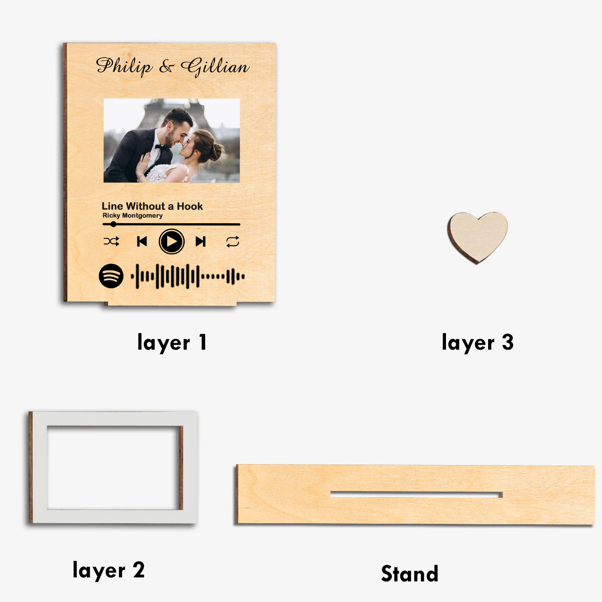 Notre chanson - Couple personnalisé - Grand lit autoportant à 3 niveaux