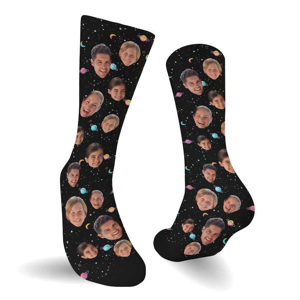 Chaussettes personnalisées pour toute la famille - Face personnalisée Galaxy
