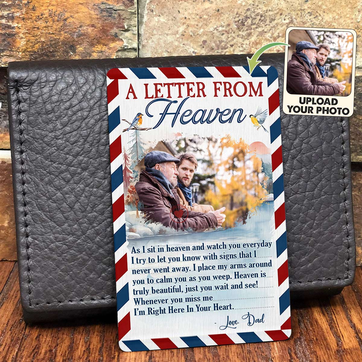 Lettre du Ciel - Cadeau commémoratif en cas de décès - Carte personnalisée à insérer dans un portefeuille