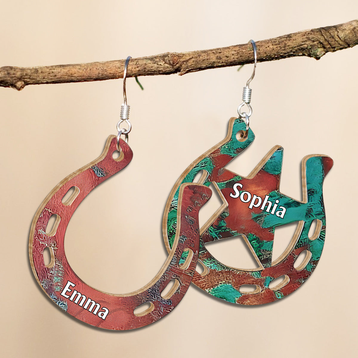 Boucles d'oreilles personnalisées en bois à motif cheval - Fille à cheval