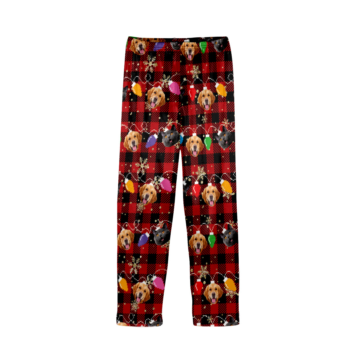 Guirlande lumineuse de Noël avec adorables visages de chiens et de chats - Cadeau pour les amoureux des chiens et des chats - Pyjama à boutons personnalisé