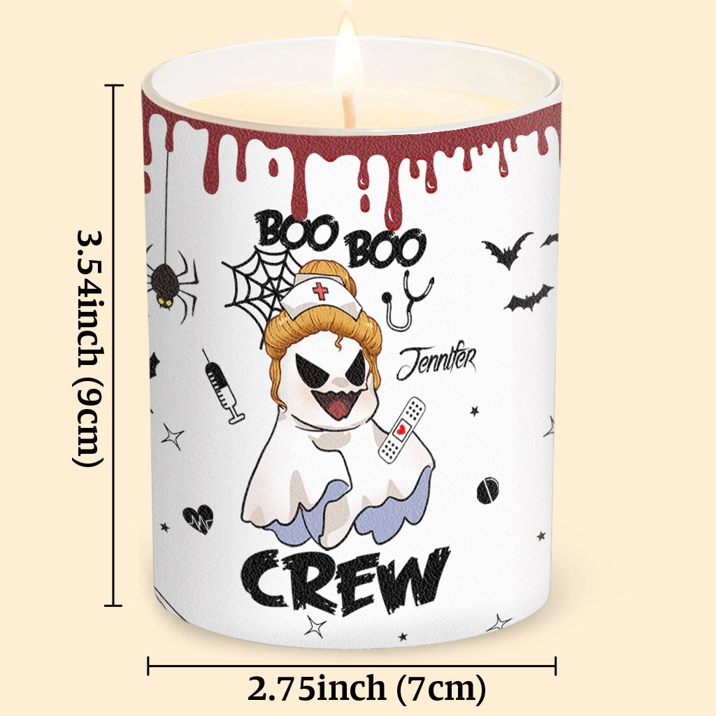 Bougie personnalisée Boo Boo Crew pour infirmière avec couvercle en bois