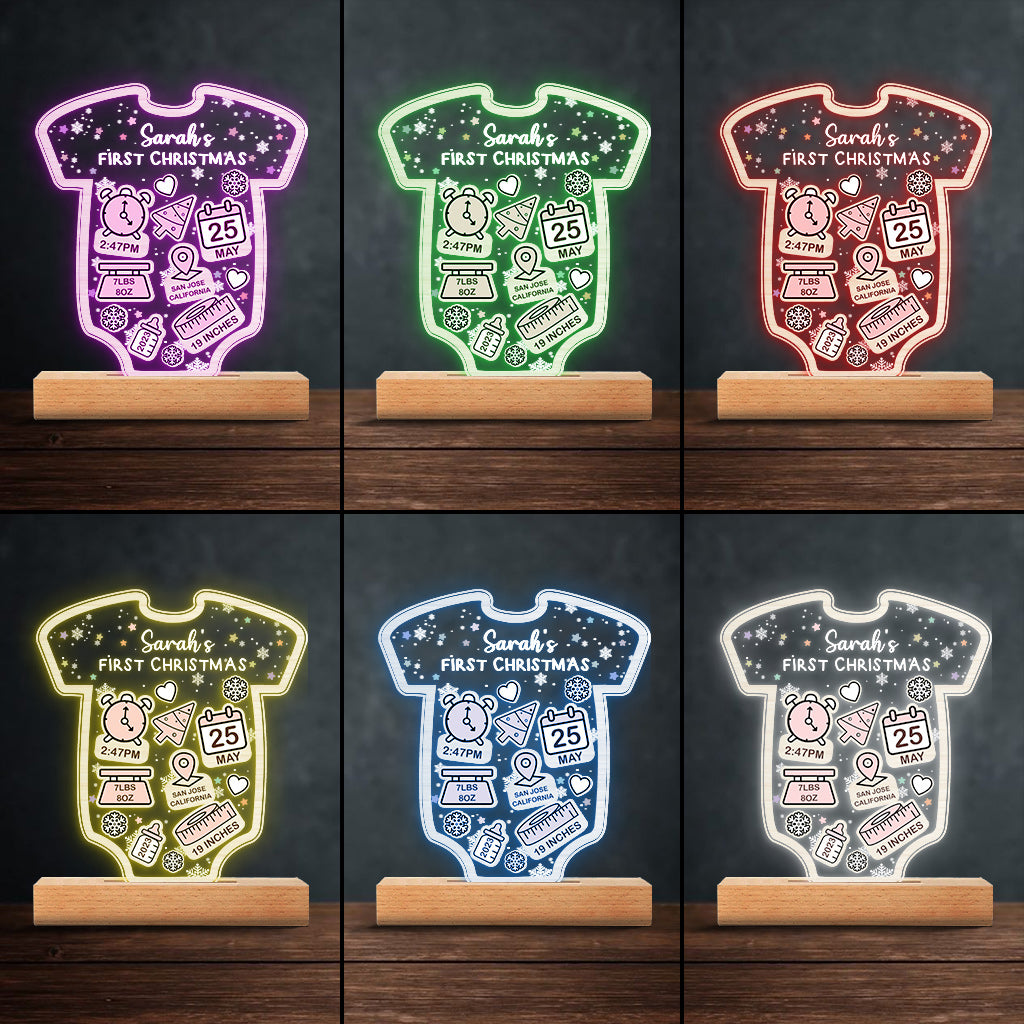 Statistiques de naissance de Babt - Premier Noël - Cadeau pour nouveau-né, fils, fille, petite-fille, petit-fils - Plaque lumineuse personnalisée