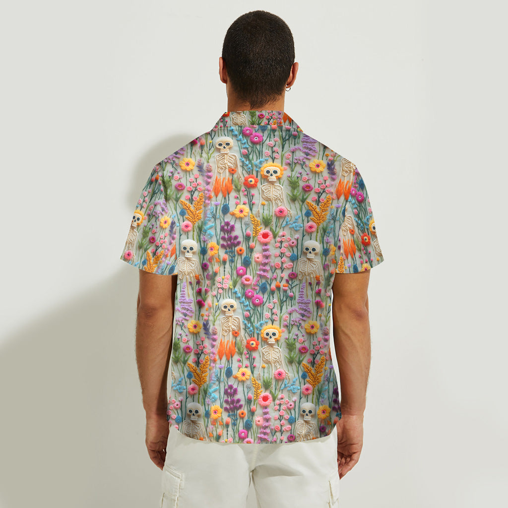 Chemise hawaïenne personnalisée à motif squelette floral et crâne