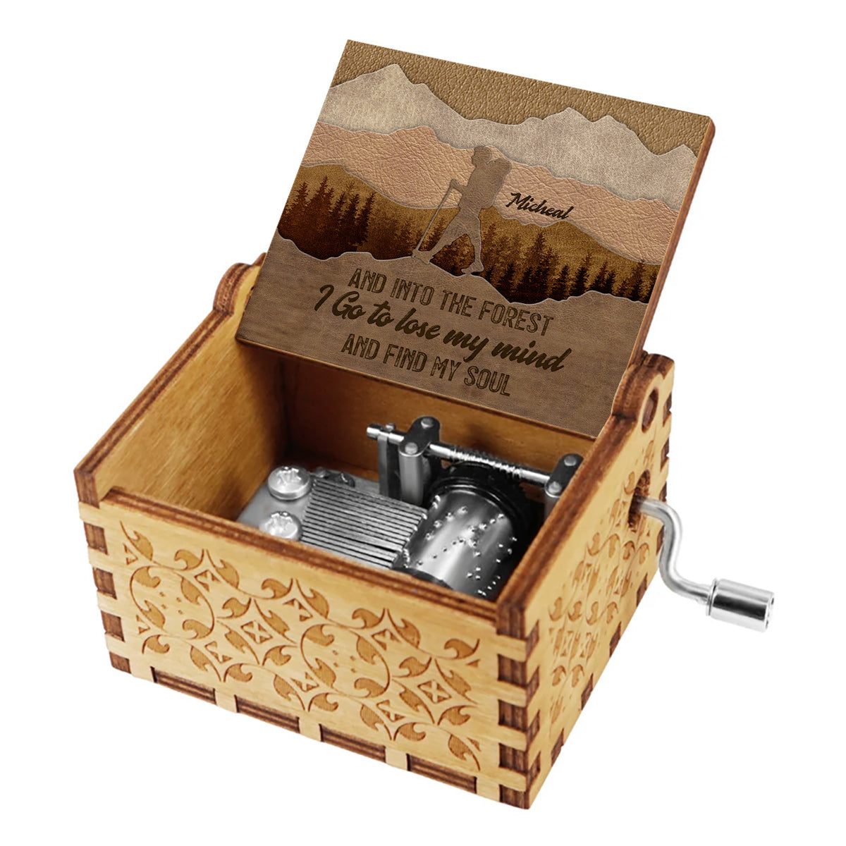 Et je m'enfonce dans la forêt - Boîte à musique personnalisée à manivelle pour la randonnée
