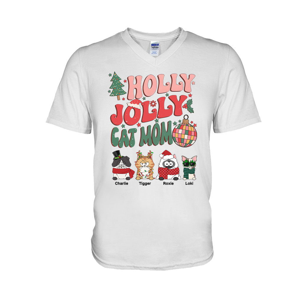 Holly Jolly Cat Mom/Dog Mom - Personalized Cat T-shirt And Hoodie