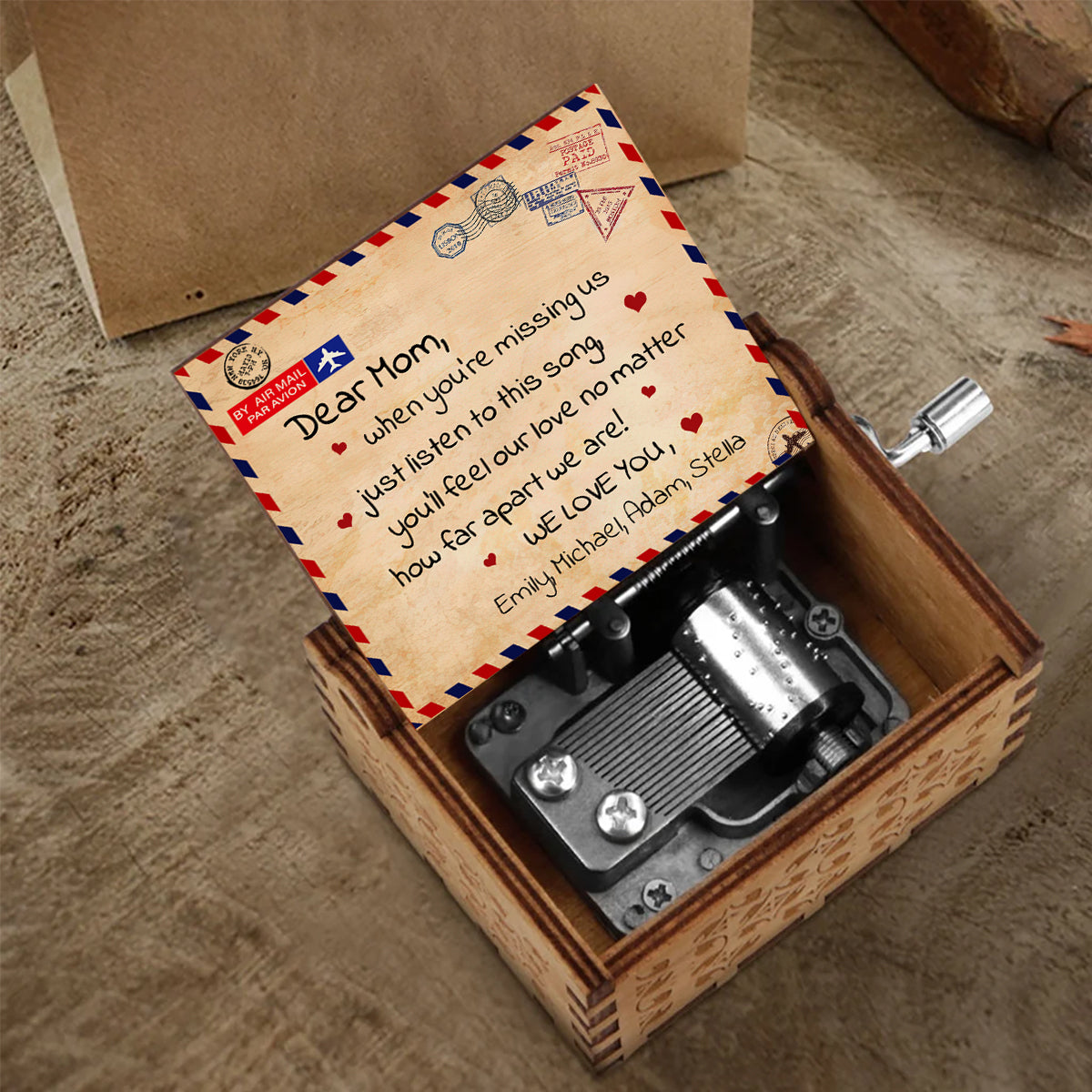 Quand tu nous manques - Cadeau pour grand-mère, maman, fille, petite-fille, fils, petit-fils, papa, grand-père - Boîte à musique à manivelle personnalisée