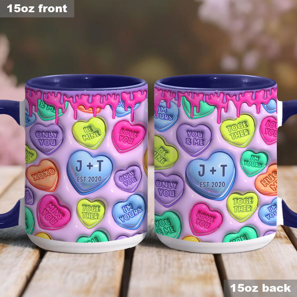 Mug personnalisé pour couple avec cœur coloré gonflable - Nom et date au choix - Mug à motif cœur coloré - Idéal pour un couple