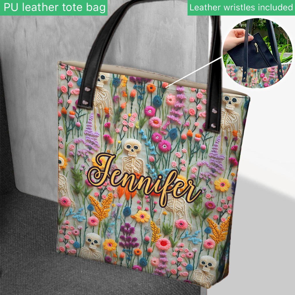 Sac fourre-tout personnalisé à motif floral squelette et crâne