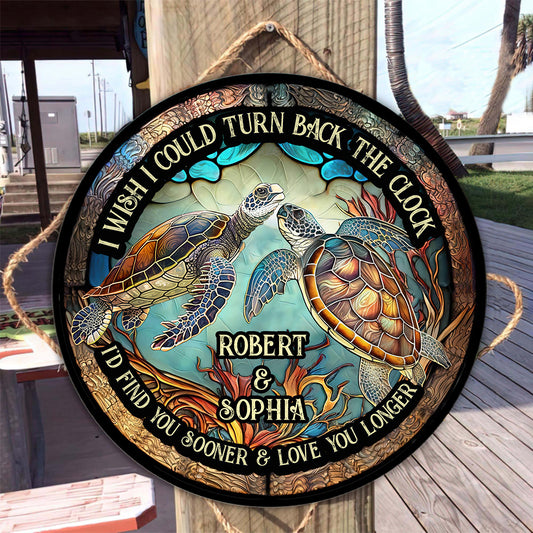 Remontez le temps - Panneau rond en bois personnalisé en forme de tortue