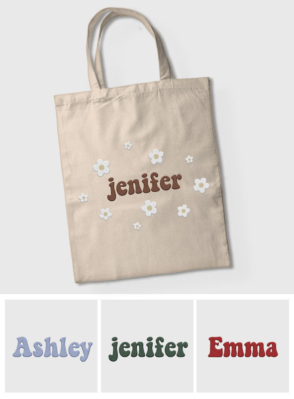 Sac fourre-tout brodé personnalisé avec nom et fleur - Sac fourre-tout brodé personnalisé pour frère/sœur
