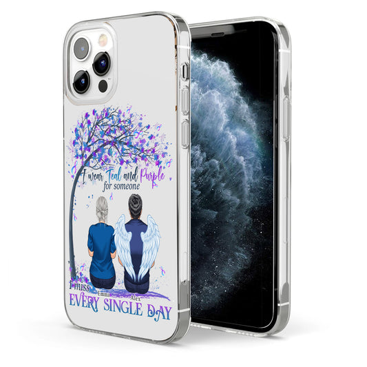 Je porte du turquoise et du violet - Coque de téléphone transparente personnalisée pour la prévention du suicide