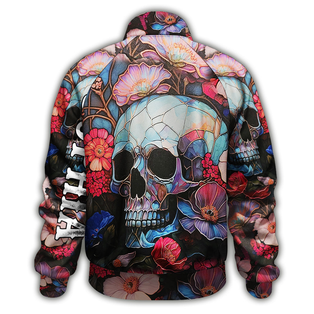 Veste zippée personnalisée à motif tête de mort florale
