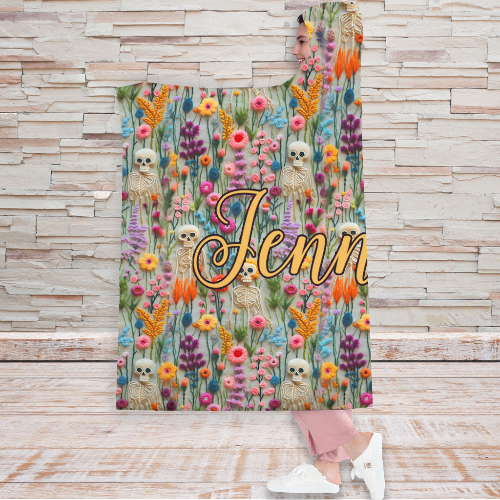 Couverture à capuche personnalisée avec motif floral et squelette - Tête de mort